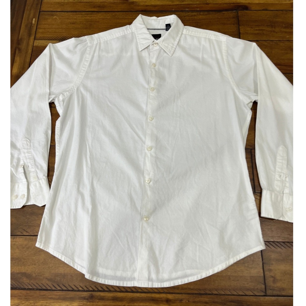 J. Ferrar Button‎ Down Shirt Mens Size M White Modern Fit Textured Stripe